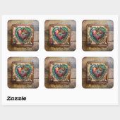 Zonnebloem Glas in lood Hart Steampunk Series Vierkante Sticker (Vel)