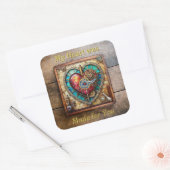 Zonnebloem Glas in lood Hart Steampunk Series Vierkante Sticker (Envelop)
