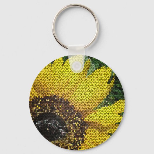 Zonnebloem Glas in lood Vivid Yellow Flower Mosaic Sleutelhanger (Voorkant)