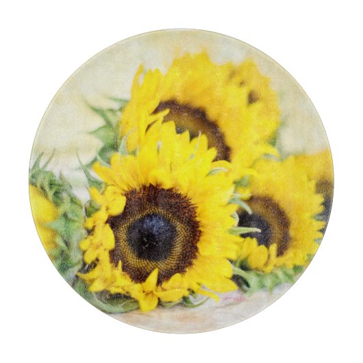 Zonnebloem glazen snijplank (Voorkant)