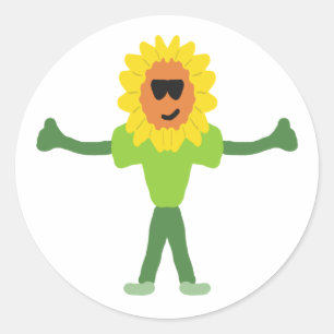 Zonnebloem glimlachen ronde sticker