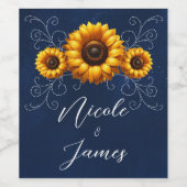 Zonnebloem Glitter Blauw Rustieke Glamour Bruiloft Wijn Etiket (Enkel label)
