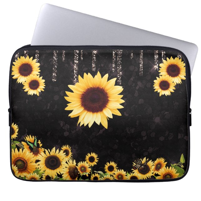 Zonnebloem Glitter Laptop Sleeve (Voorkant)