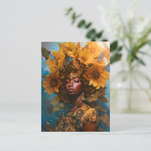 Zonnebloem Godin Fantasy Art Briefkaart (Staand voorkant)