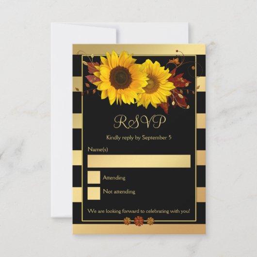 Zonnebloem Gold Striped Fall Wedding RSVP-kaart Kaart (Voorkant)
