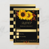 Zonnebloem Gold Striped Fall Wedding RSVP-kaart Kaart (Voorkant / Achterkant)