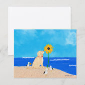 Zonnebloem Golden Retriever op Beach Note Kaart Notitiekaartje (Voorkant / Achterkant)