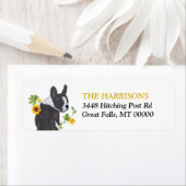 Zonnebloem Goud Boston Terrier Hond Retouradres Etiket (Insitu)