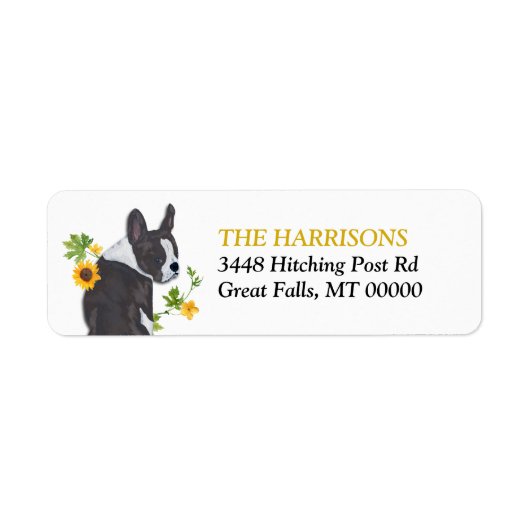 Zonnebloem Goud Boston Terrier Hond Retouradres Etiket (Voorkant)