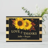 Zonnebloem Goud Gestreepte Foto Bruiloft Bedankkaart (Staand voorkant)