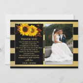 Zonnebloem Goud Gestreepte Foto Bruiloft Bedankkaart (Achterkant)