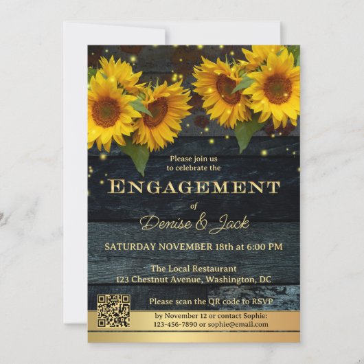 Zonnebloem Goud Groen Rustiek Verloving Kaart (Voorkant)