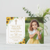 Zonnebloem Gouden Boog Eerste Heilige Communie Fot Kaart (Staand voorkant)