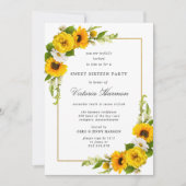 Zonnebloem Gouden Frame Sweet 16 Feest Kaart (Voorkant)