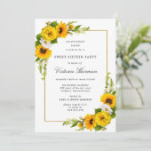 Zonnebloem Gouden Frame Sweet 16 Feest Kaart (Staand voorkant)