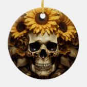 Zonnebloem gouden schedel keramisch ornament (Achterkant)