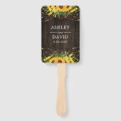 Zonnebloem Gouden Slingerlichtjes Rustieke Bruilof Handwaaier (Voorkant)