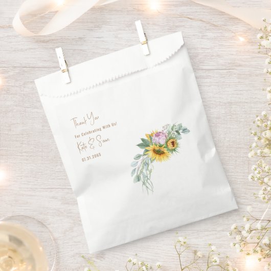 Zonnebloem gouden tekst witte bruiloft bedankzakje (Geknipt)
