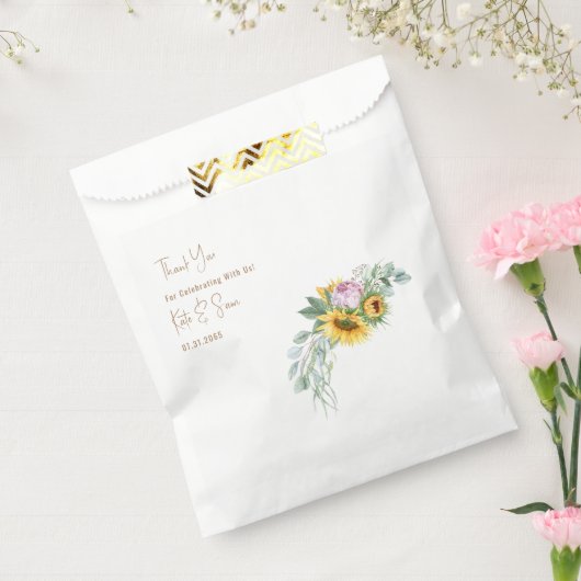 Zonnebloem gouden tekst witte bruiloft bedankzakje (Gezegeld)