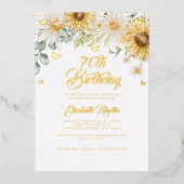 Zonnebloem Gouden Vlinder 70e Verjaardagsfeestje Folie Uitnodiging (Voorkant)