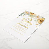 Zonnebloem Gouden Vlinder 90ste Verjaardagsfeestje Folie Uitnodiging (Gedraaid)