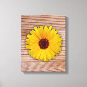 Zonnebloem goudsbloem op rustieke houten planken canvas afdruk