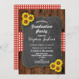 Zonnebloem Graduation Party Rustic Wood Uitnodigen Kaart