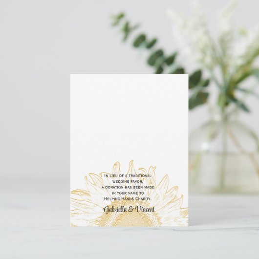 Zonnebloem Grafische bruiloft Charity Favor Kaart (Staand voorkant)