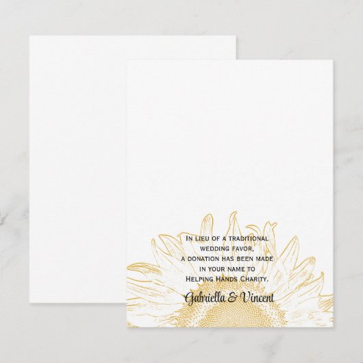 Zonnebloem Grafische bruiloft Charity Favor Kaart (Voorkant / Achterkant)