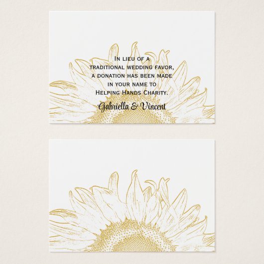 Zonnebloem Grafische bruiloft Charity Favor Kaart (Voorkant /achterkant)