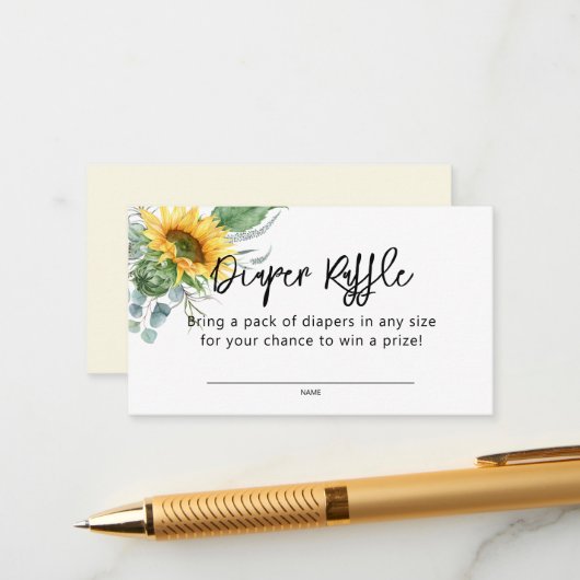 Zonnebloem Greenery Baby shower Diaper Raffle Informatiekaartje (Voorkant / Achterkant in situ)