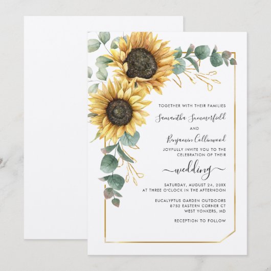 Zonnebloem Greenery Botanische Geometrische bruilo Kaart (Voorkant / Achterkant)