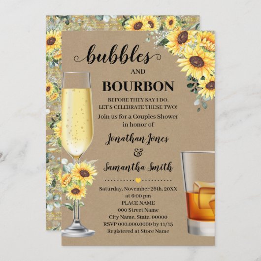 Zonnebloem Greenery Bubbles & Bourbon, voor ik dat Kaart (Voorkant / Achterkant)