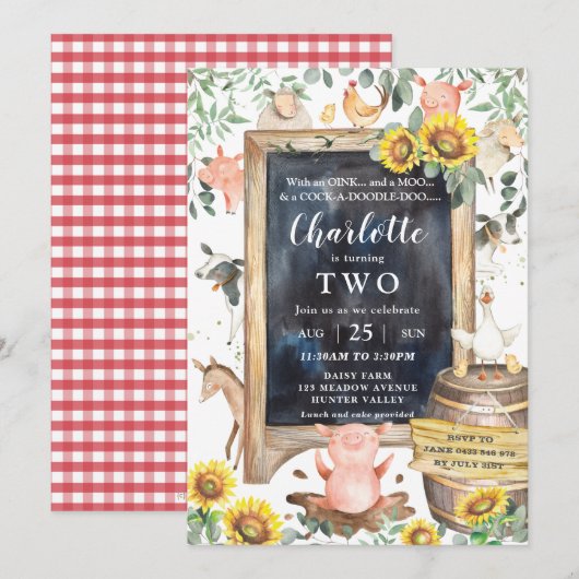 Zonnebloem Greenery Farm Dieren Barnyard Verjaarda Kaart (Voorkant / Achterkant)