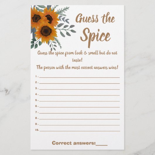 Zonnebloem Greenery Raad de Spice Game Card Flyer (Voorkant)