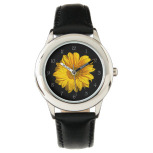 Zonnebloem Grijs Manuscript Nummers Kinder Horloge