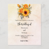 Zonnebloem groen budget bruiloft uitnodiging (Voorkant)