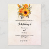 Zonnebloem groen budget bruiloft uitnodiging flyer (Voorkant)