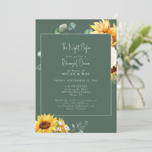 Zonnebloem groen de avond voor repetitie diner kaart (Staand voorkant)