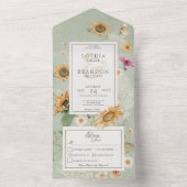 Zonnebloem Groen Dinner All In One Uitnodiging (Binnen)