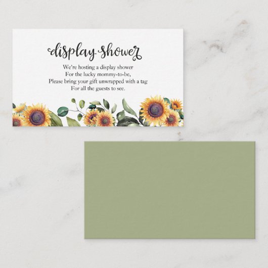 Zonnebloem groen Herfst Baby shower Display Douche Informatiekaartje (Voorkant / Achterkant)