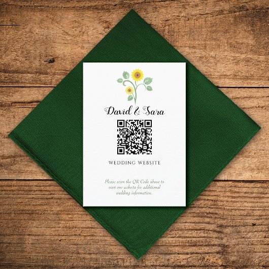 Zonnebloem groen Huwelijks QR-code Informatiekaartje