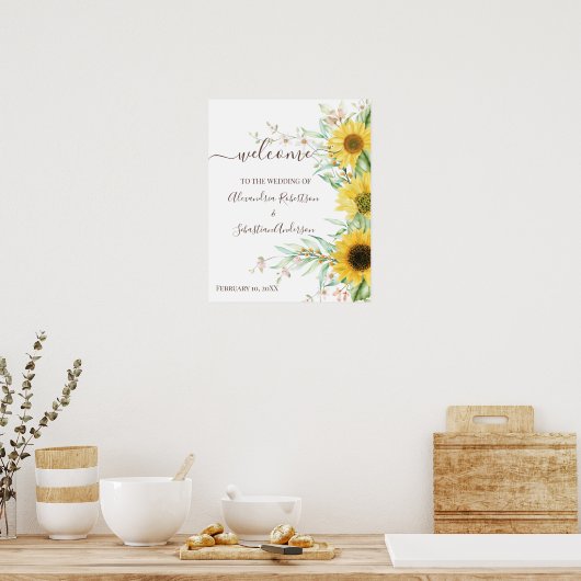 Zonnebloem groen Huwelijks Welkomstbord Poster (Keuken)