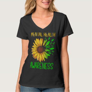 Zonnebloem groen lint mentale gezondheid bewustzij t-shirt