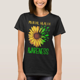 Zonnebloem groen lint mentale gezondheid bewustzij t-shirt