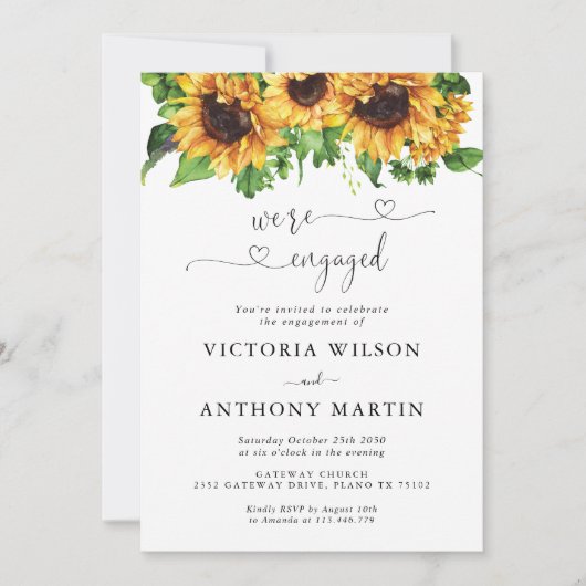 Zonnebloem Groen Verlovingsfeestuitnodiging Kaart (Voorkant)