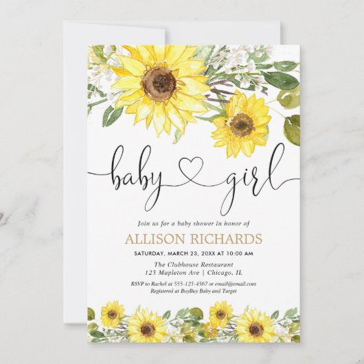 Zonnebloem groen wit geel baby shower kaart (Voorkant)