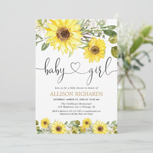 Zonnebloem groen wit geel baby shower kaart (Staand voorkant)