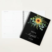Zonnebloem, groenblauw, zwarte benaming 2023 planner (Display)