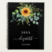 Zonnebloem, groenblauw, zwarte benaming 2023 planner (Voorkant)